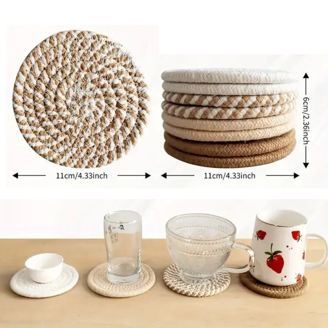 Cotton Woven Drink Coasters – Minimalist Round Table Mats, 4 or 8 Pieces