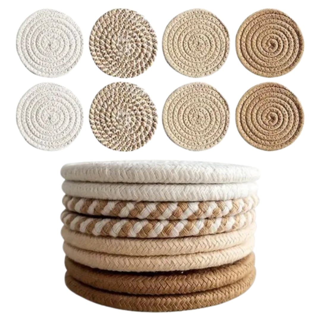 Cotton Woven Drink Coasters – Minimalist Round Table Mats, 4 or 8 Pieces