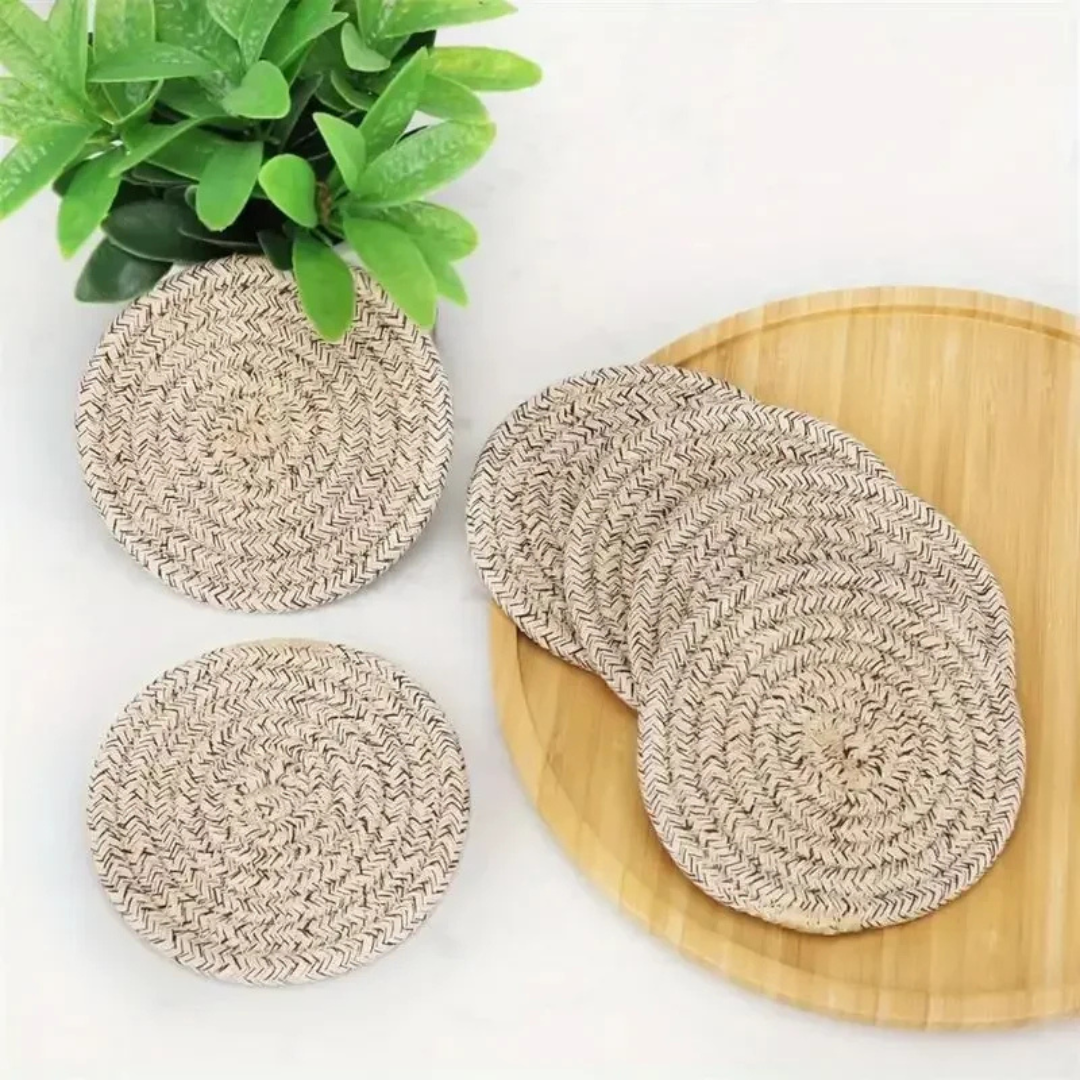 Cotton Woven Drink Coasters – Minimalist Round Table Mats, 4 or 8 Pieces