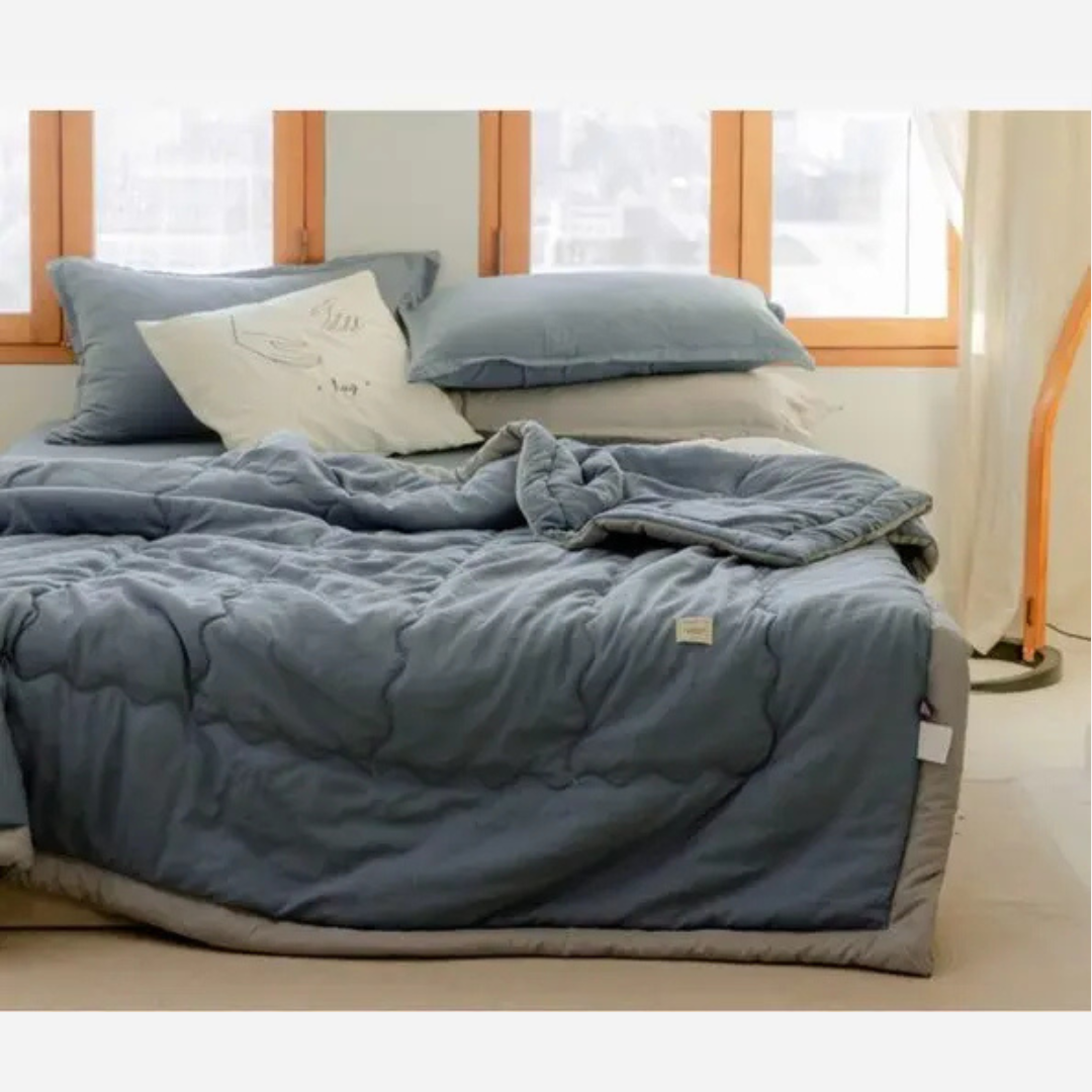 Polyester-Cotton Quilted Duvet – Blue or Gray