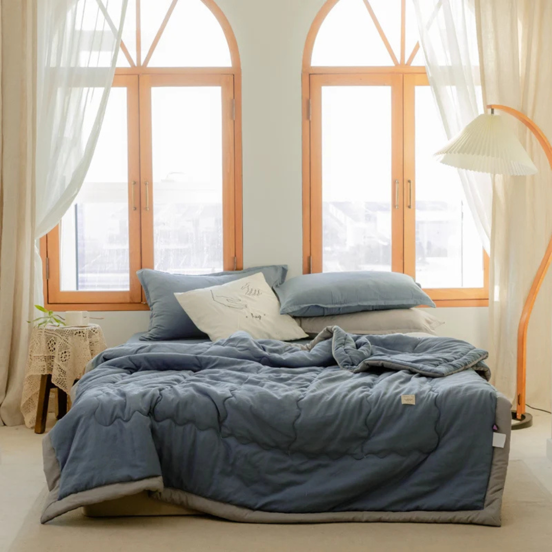 Polyester-Cotton Quilted Duvet – Blue or Gray