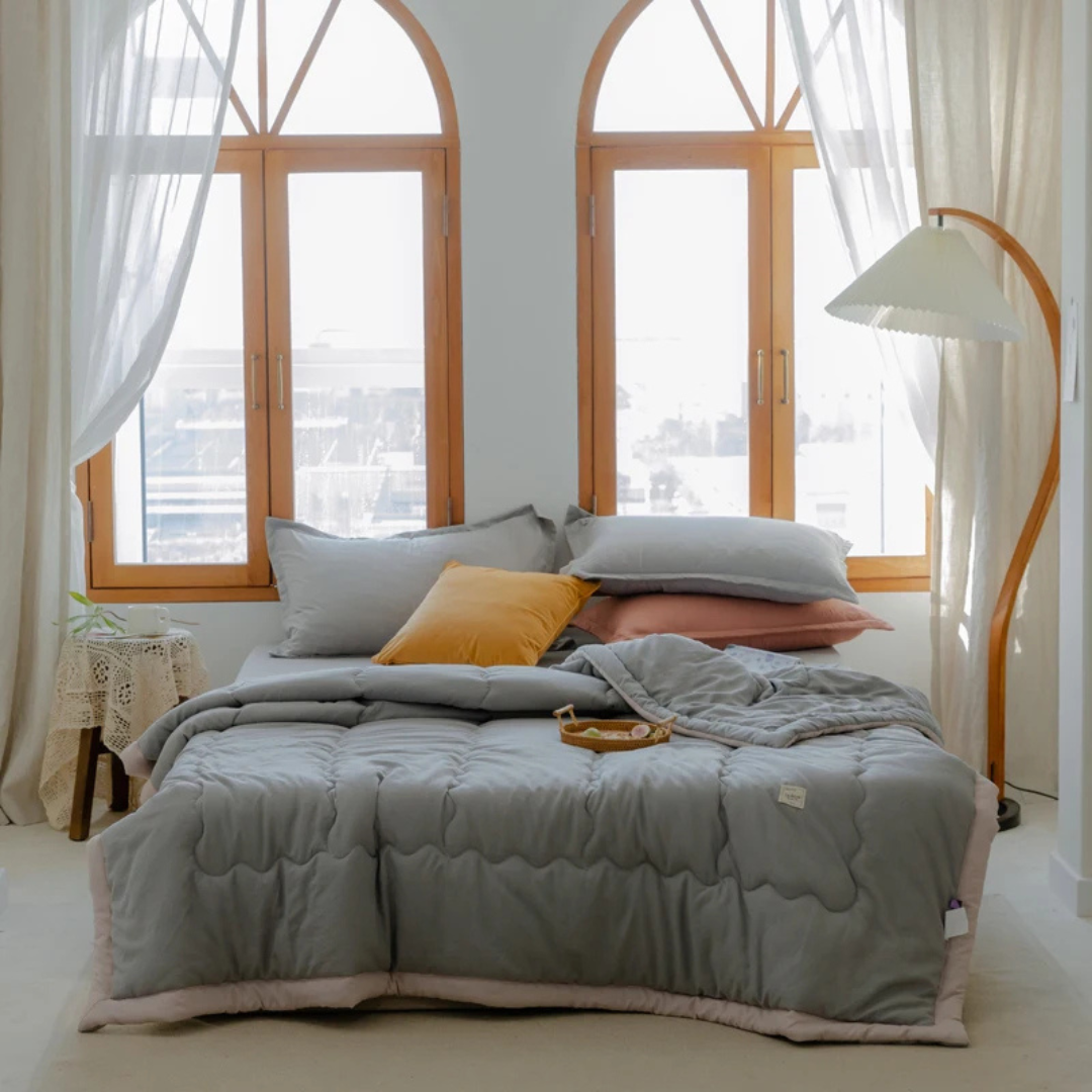 Polyester-Cotton Quilted Duvet – Blue or Gray