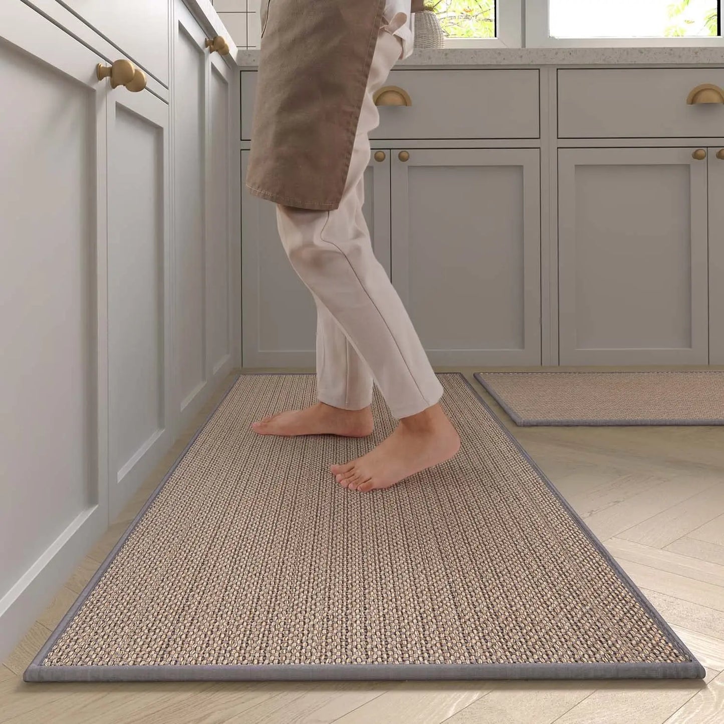 Washable Kitchen Runner Rug – Non-Slip Faux Sisal Mat with Natural Rubber Backing