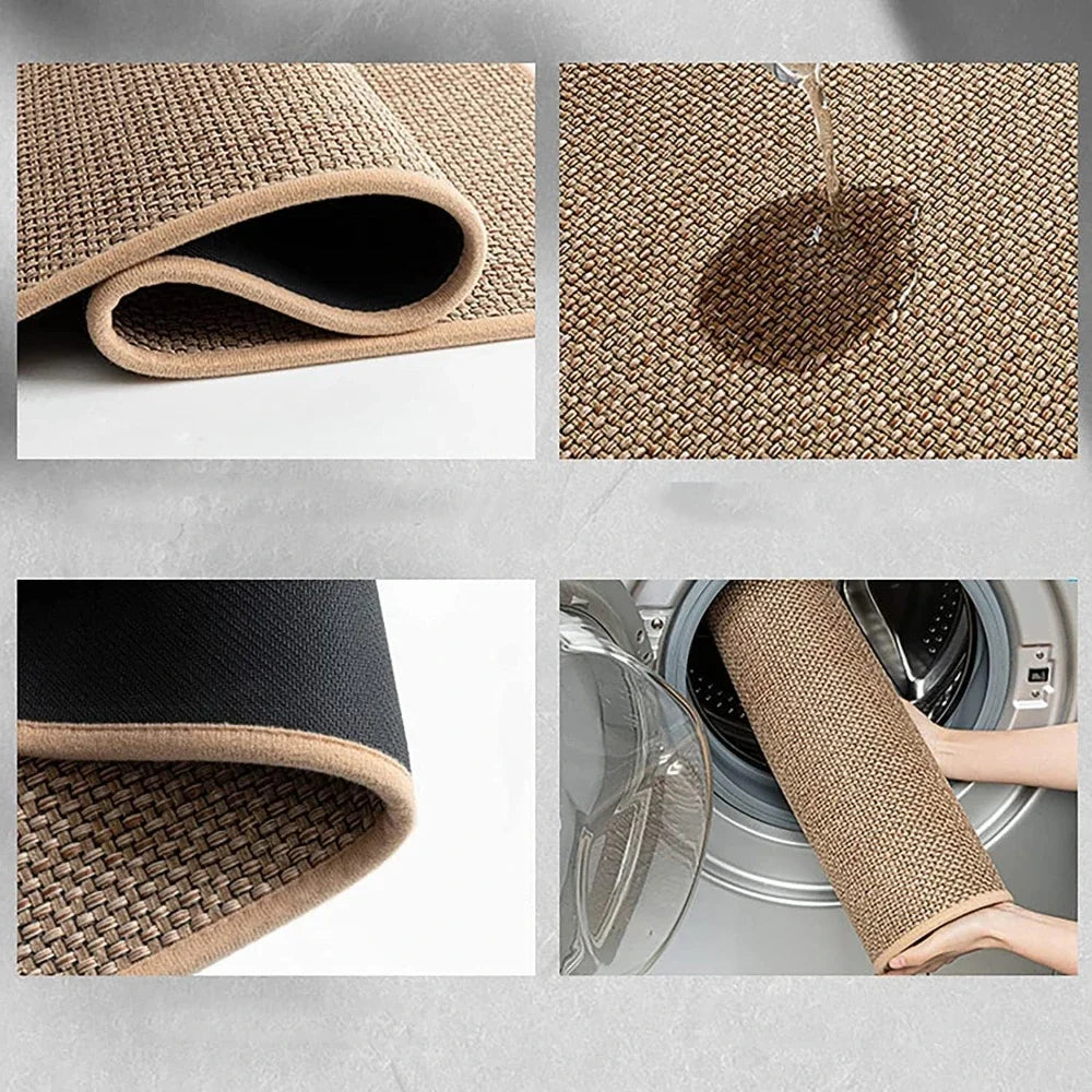 Washable Kitchen Runner Rug – Non-Slip Faux Sisal Mat with Natural Rubber Backing