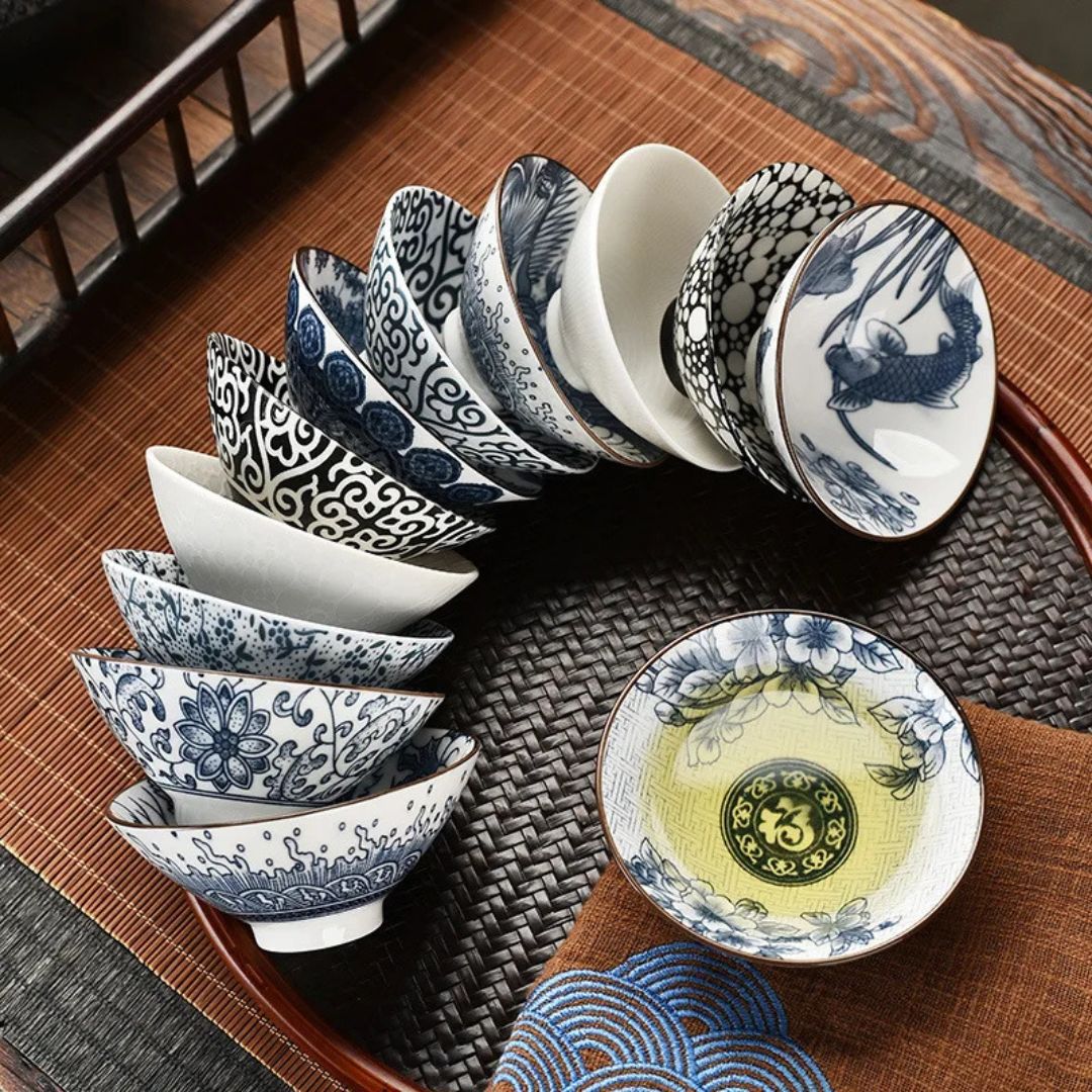Handmade Blue & White Ceramic Teacup – 70 mL