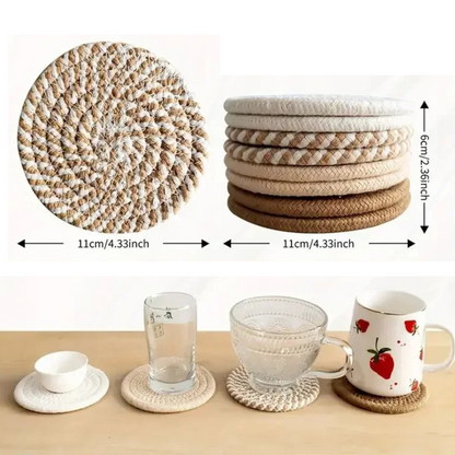 Cotton Woven Drink Coasters – Minimalist Round Table Mats, 4 or 8 Pieces