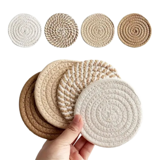 Cotton Woven Drink Coasters – Minimalist Round Table Mats, 4 or 8 Pieces