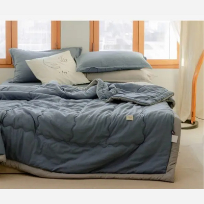Polyester-Cotton Quilted Duvet – Blue or Gray