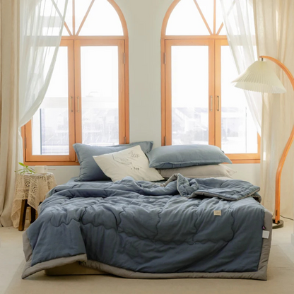 Polyester-Cotton Quilted Duvet – Blue or Gray
